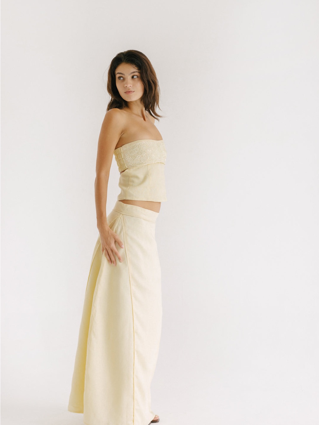 Eisha Resort Maxi Skirt Butter Yellow Linen Nwot — image 3 of 8